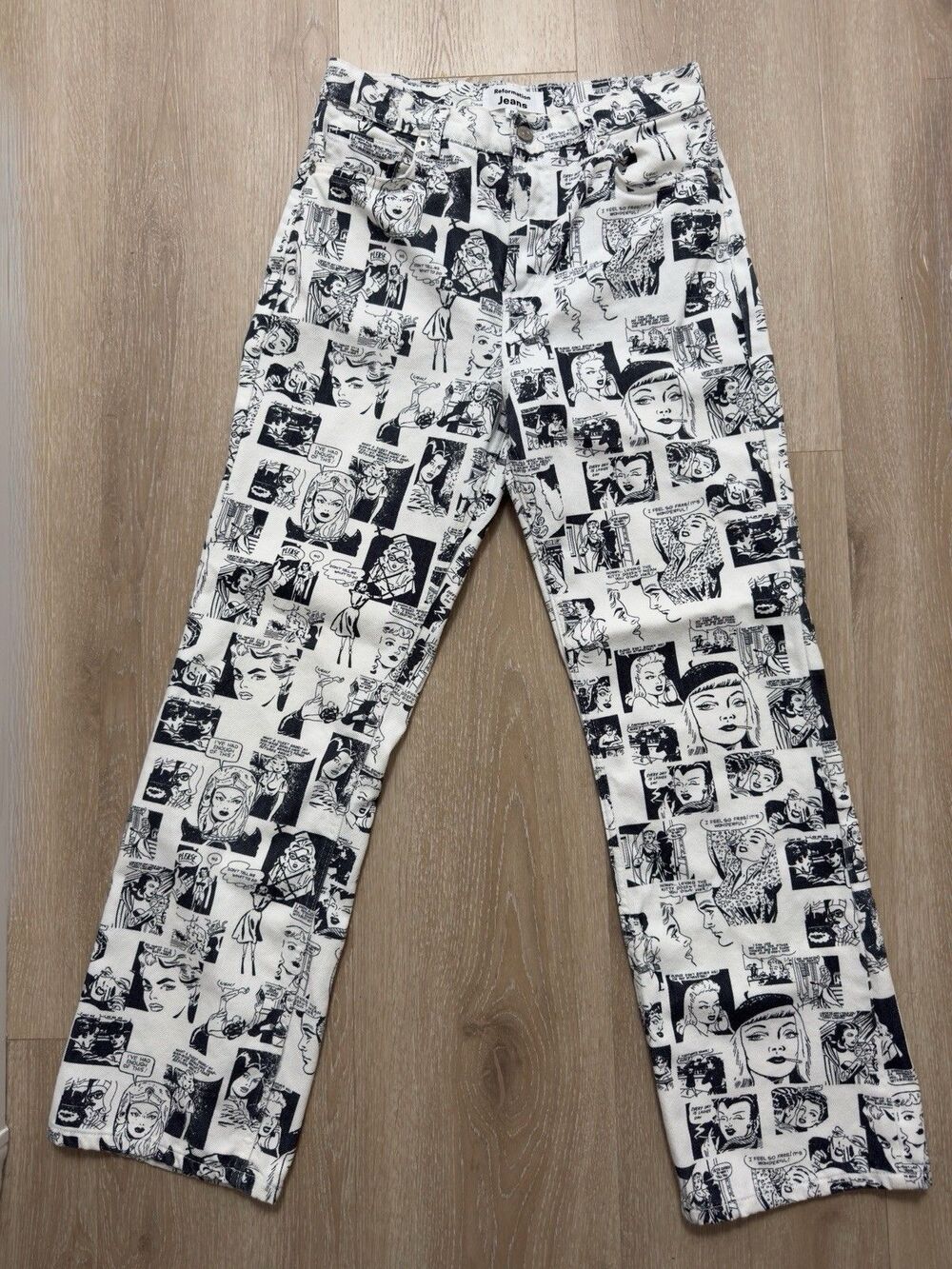 Reformation Newsprint High Rise Straight Long Jeans 27 Comic ASO Kendall Jenner⁠